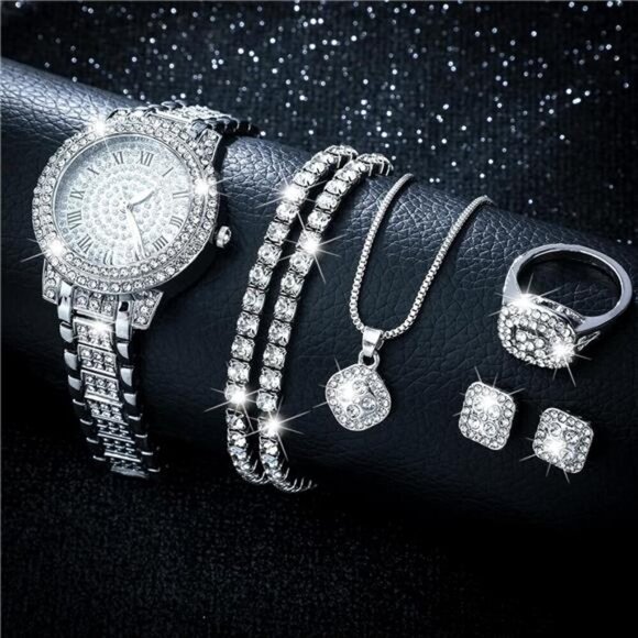 6-Piece Silver-Tone Collection with Necklace, Bracelet, Ring, Earrings & Watch - Picture 3 of 8